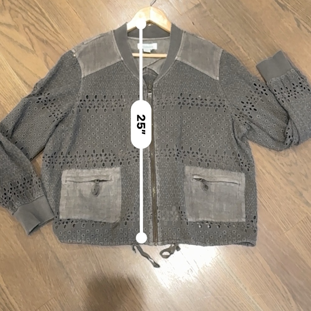 Sundance Embroidered Eyelet Cutout Boho Bomber Jacket size Large L 100% cotton - Picture 8 of 8